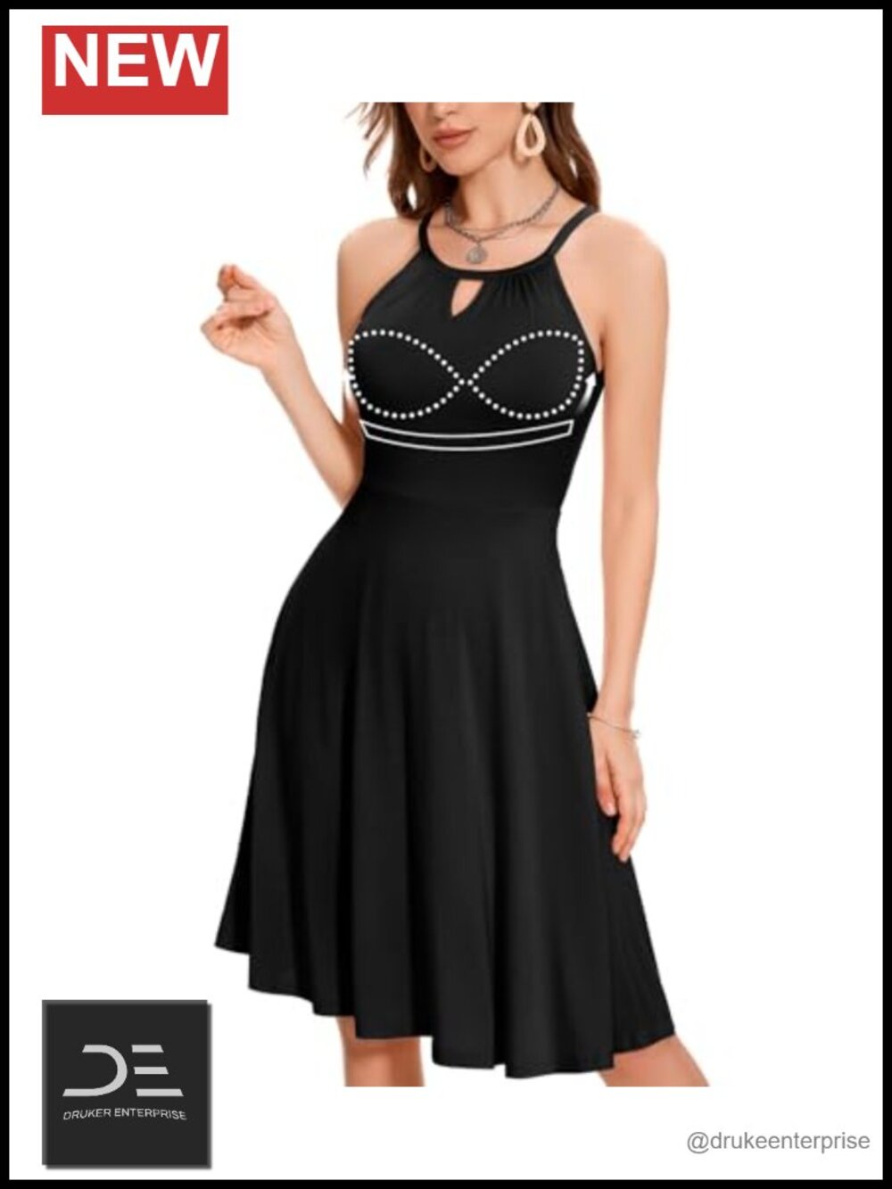 Built in Bra Halter Midi Dress with Pockets Flowy Sundress